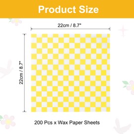 uxcell 200 Pcs Wax Paper Sheets for Food, 8.7 x 8.7 Inch Wrapping Paper Sheets, Pack Checkered Food Basket Liners, Grease Resistant Sandwich Baking Paper, Yellow