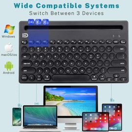 Attoe Teclado inalámbrico, multidispositivo de doble canal, universal, lindo, inalámbrico, Bluetooth, portátil, delgado, con distancia de conexión de 20 m para tablet, teléfono inteligente, PC (negro)