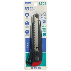 Sinseung L701 18mm Snap-Off Knife Utility Knife with SK2 Blade Black Body & Red Tail Korea Built High-Carbon Steel Long-Lasting Performance Heavy-Duty Cutting Tool