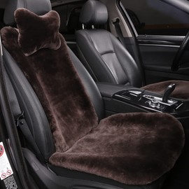 OGLAND 100% Natural Fur Sheepskin Universal car seat Covers for seat Cushion Accessories Automobiles (3 Pack Front, Teak)
