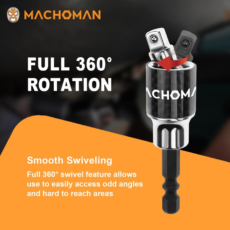 MACHOMAN Swivel Socket Wobble Adapter Extension, Socket Drill Adapter 1/4"