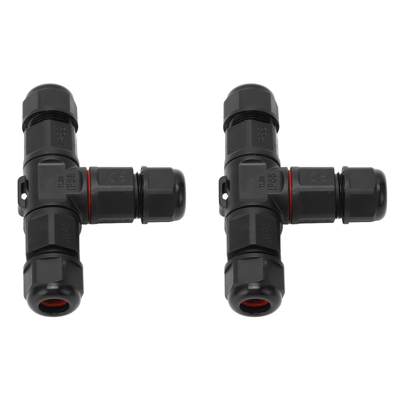 2 Pcs Tee Wire Connectors IP68 Waterproof 2 Pin 3