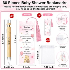 30 Sets Winnie Baby Shower Favors, Includes 30 Baby Shower Ballpoint Pens 30 Winnie Thank You Bookmarks 30 Organza Bags for Winnie Gender Reveal Gift Guest Prizes, The Pooh Baby Shower Gift for Guests