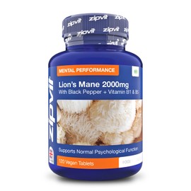 Lions Mane Mushroom Extract 2000mg, 120 Vegan Tablets with Black Pepper and Vitamins B1 & B5, Contributes to Psychological Function, Mental Performance and Reduces Tiredness and Fatigue.