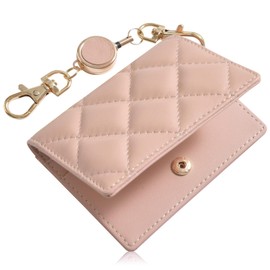 akoyo Pass Case, Commuter Pass Case, With Reel, Sheepskin Leather, Pink