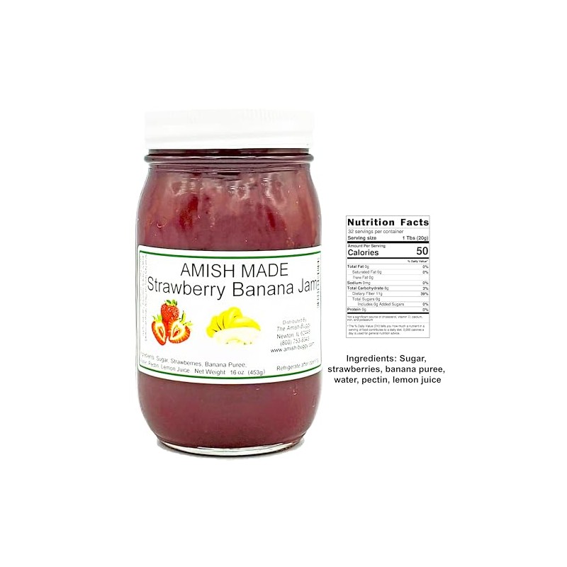 Amish Strawberry/Banana Jam - Two 16 Oz Jars