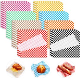 Whaline 240 Sheets Plaid Wax Paper Greaseproof Waterproof Dry Waxed Deli Paper Sheet 8 Colors Checkered Paper Liners Wrapping Paper for Food Picnic Hamburger Sandwich Cooking Frying, 12 x 12 Inch