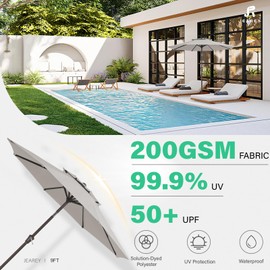 JEAREY 9' 2-Tiers Patio Umbrellas Outdoor Table Market Umbrella w/Push Button Tilt/Crank, 8 Sturdy Ribs, UV Protection Waterproof Sunproof(Fog Gray)