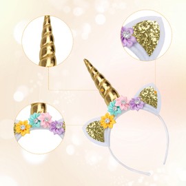 AHIER Unicorn Headband for Girls, 2 Pack Unicorn Horn Headbands, Gold and Silver Glitter Hairbands for Party