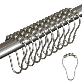 BigFoot Shower Curtain Hooks, Durable Stainless Steel, Rust Resistant, Easy Installation & Smooth Glide, Fits Standard Shower Rods, Metal Curtain Rings, for Showers Up to 72", 12 Pieces, Nickel