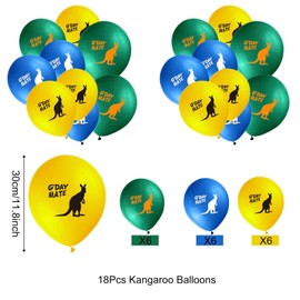 5M Australian Flag Bunting Banner by 20 Pcs Small Australian Flags,18Pcs Kangaroo Balloons Australia Day Balloons and Silvery Grey Ribbons for Australian Party Decorations,Baby Shower Birthday Party