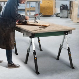 YITAHOME Saw Horses 2 Pack Folding, 8 Speed Adjustable Legs Sawhorse Stand, 4 x 4 Metal Top, Heavy Duty Pro Bench for Woodworking, Carpenters, Contractors