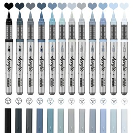 ZZWUAPT Grey Acrylic Paint Pens,12 Color Paint Pen Markers,Brush Tip Paint Pens for Rock Painting Wood Glass Ceramic Canvas Stone DIY Crafts Making Art Supplies