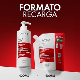 Vichy Dercos Vital+ Stimulating Shampoo Against Hair Loss Due to Hair Breakage, Growth Promoting and Strengthening Hair Care, with Aminexil & Niacinamide, Refill, 400 ml