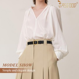 JASGOOD Women's Leather Belts for Jeans Pants Fashion Ladies Leather Belts with Gold/Silver Buckle, Black, M