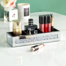 SHYFOY Mirrored Makeup Compact Organizer, 3 Compartment Vanity Organizer Stand Eyeshadow Pallet Storage for Lipstick Bronzer Powder Highlighter, Skincare Cosmetic Display Cases for Bathroom