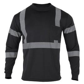 FONIRRA Safety Reflective High Visibility T Shirts for Men with Long Sleeve Construction Work Shirts ANSI Class 1 Black