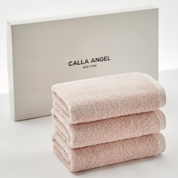 Calla Angel New York Face Towels, Premium Luxury Cotton, 100% Egyptian Cotton, High Absorbency, Thick and Soft, Combed Twist, Hotel-Grade, Boxed, Gift, Aqua Series, 6 Color Options (Face Towels, Set of 3, Pink)