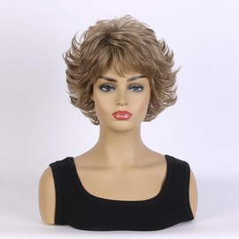 AUBWIG Short Curly Wig Pixie Cut Wig for Women Fluffy Layers Curly Hair Wig Synthetic Heat Resistant Full Wigs (Dark Brown)