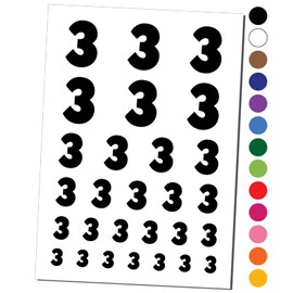 Number 3 Three Fun Bold Font Temporary Tattoo Water Resistant Fake Body Art Set Collection - Red (One Sheet)