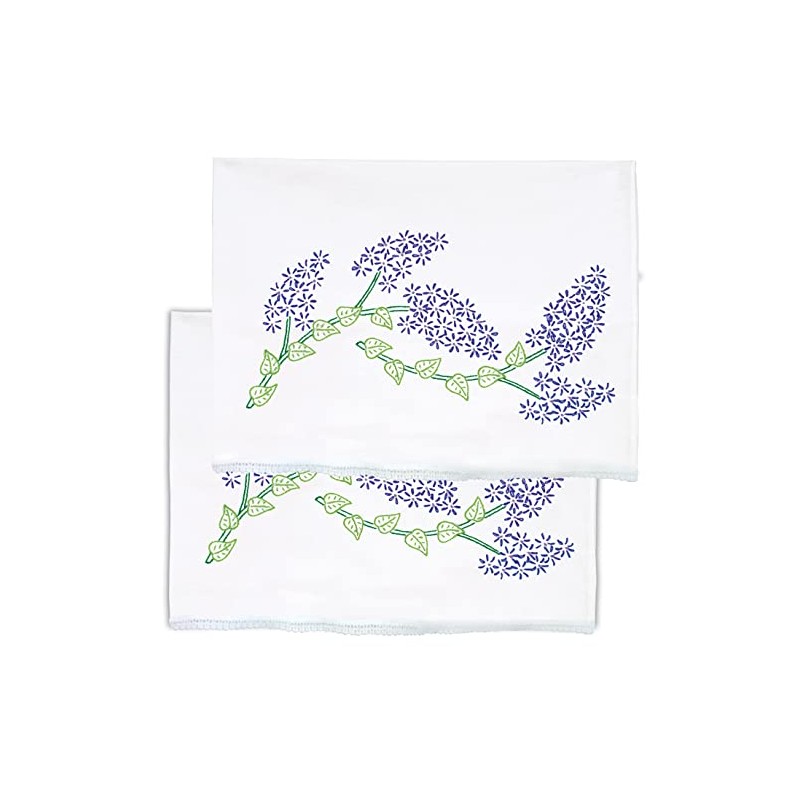 Jack Dempsey Lilacs Embroider Pillowcase, Standard, White