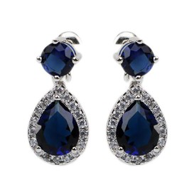 IzuBizu London Women's Tibetan Silver Dark Blue Cubic Zirconia Diamond Stud Earrings Wedding Dangly Tear Drop Anniversary Christmas Party