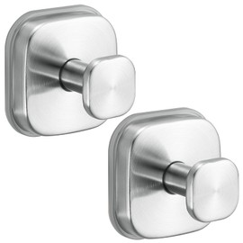 Fenas Suction Cup Hooks for Shower - Resuable Bathroom Hooks for Towels, Robes & Loofah - No-Drill Mounting on Kitchen,Walls,Metal,Glass,Mirrors,Tile & Smooth Non-Porous Surfaces (2, Brushed Nickel)