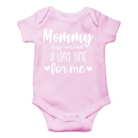 CBTwear Mommy Has Waited a Long Time for Me - Baby Clothes - Funny Newborn Bodysuit Outfits for Boys and Girls (6 Months, Pink)