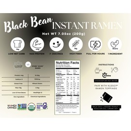 KLDSCP - Organic Black Bean Ramen Noodles- High Protein, Keto Friendly, Gluten-Free, Vegan, Non-GMO, Kosher, Low Carb, Plant-Based Bean Noodles - Single Box (200g)