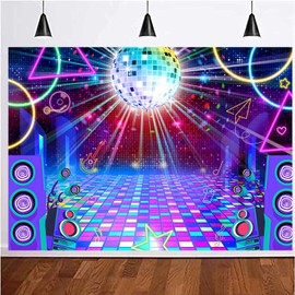 Disco Backdrop for Retro 70s 80s 90s Glow Dance Party Decorations, 9x6ft