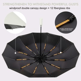 LAMA 12 Ribs Folding Umbrella, Windproof Compact Travel Umbrella, Auto Open/Close Large Rain Umbrellas, Ergonomic Handle UV Sun Umbrella for Mens Women