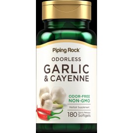 Piping Rock Garlic and Cayenne Supplements | 180 Softgels | Non-GMO | By Piping Rock