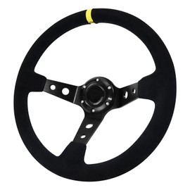 Volante universal de carreras, volante de juego de 350 mm14 pulgadas, 6 pernos, plato profundo de gamuza con botón de bocina para carreras,...        