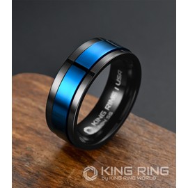 King Ring 8mm Ultra Polished Spinner Ring – Premium Shiny Flat Stainless Steel Fidget Ring for Men & Women K15 – Black Blue 10