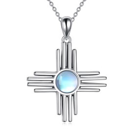 VONALA Women's 925 Sterling Silver Cross Necklace, Sun/Rose Chain, Moonstone/Opal Jewellery for Women and Girls, Sterling Silver, Moonstone