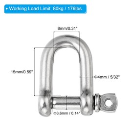PATIKIL Screw Pin Shackles M4 5/32 Inch 176 lbs, Pack of 2 304 Stainless Steel D-Ring Shackles for Chains Wire Rope Outdoors, Silver