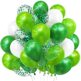 Balloons Green, Pack of 60 Balloons Green White Helium Latex Balloons Green White Confetti Balloons for Wedding Birthday Christening Communion Dinosaur Party Decoration