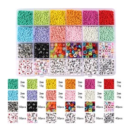 4mm Glass Letter Alphabet Beads Friendship Bracelet Making Kit Gifts for Girls Colourful Crafts Gifts for Girls Alphabet Beads for DIY Jewellery Making Kit