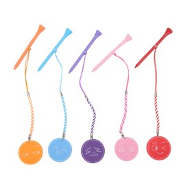 Restokki 5 Pieces 3 1/4 Inch Wooden Golf Tees with Anti-Lost Rope, Magnetic EVA Foam, Multicolor Expression Pattern