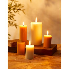 Olorvela Beeswax Pillar Candles Set of 2 - 100% Pure Wax, Unscented, 2x3 inch, 20 Hour Burn Time, Clear, Modern Style, Perfect for Home Decor