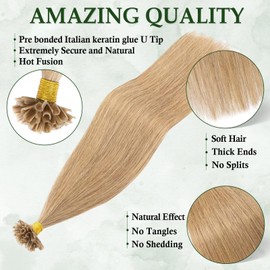 TESS Blonde Extensions Real Hair Bondings 50 cm, Bonding Extensions Real Hair #27 Dark Blonde 100% Remy Real Hair 50 Strands 1 g/s Keratin Extensions Real Hair