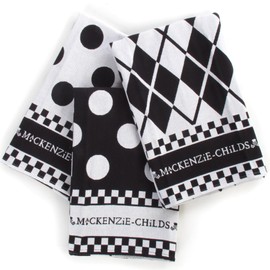 MACKENZIE-CHILDS Cotton Dish Towel, Cute Decorative Kitchen Dish Towel for Cleaning and Home Decor, Set of 3, Black-and-White Dot
