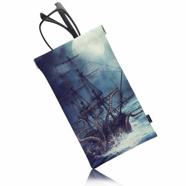 Beabes Pirate Ship Glasses Case Sunglass Cases Octopus Tentacles Ocean Night Leather Sunglass Organizer Eyeglasses Case Glasses Cases Pouch For Men Women