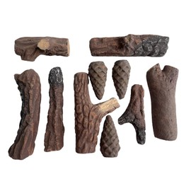 10 Piece Gas Fireplace Log Set, Small Simulated Ceramic Firewood Decoration for Gas Ethanol Electric Fireplaces, Indoor or Outdoor Fireplaces, Fire Pits