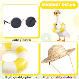 Bafeil 3PCS Porch Goose Summer Outfits for Plastic Cement Goose 23/17'' Lawn Patio Statue Clothes Straw Hat, Sunglasses and Swim Ring Hawaiian Costume for Garden Outdoor Yard Decor