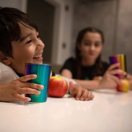 10oz Rainbow Stainless Steel Tumbler - Reusable Metal Drinking Glasses for Home, Party, Camping, Outdoor Activities - Kids Cups - Premium Stainless Steel Cups (4Pack)