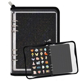 Huakaile 8.26" x 5.91" Black Enamel Pin Display Book, Pin Trading Binder Album with 6 Page Felt Boards, 6 Clear Dividers & Protective Cover, Brooch Collection Book Holder for Collectors Travel