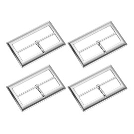 uxcell 4Pcs Single Prong Belt Buckle, 1.77" Zinc Alloy Adjustable Rectangle Movable Centre Bar Roller Buckles for Purse Bag Leather Craft Accessories, Silver