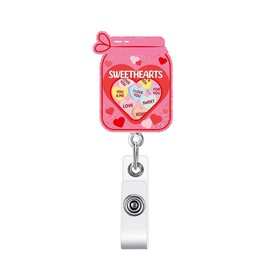 Valentine ID Badge Reel Badge Holders ZWENJIE Sweethearts Candy Jar Retractable Credit Card Holder with 360°Claw Clip for ID Card Holder Key Cute Holders Reel Holiday and New Season Decorations