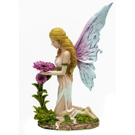 Joh. Vogler GmbH Little Spring Fairy Florina Kneeling in Front of Flower 16 cm Figurine Sculpture Angel Fairy Elf